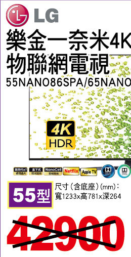 樂金入門版一奈米4KAI語音物聯網電視55型